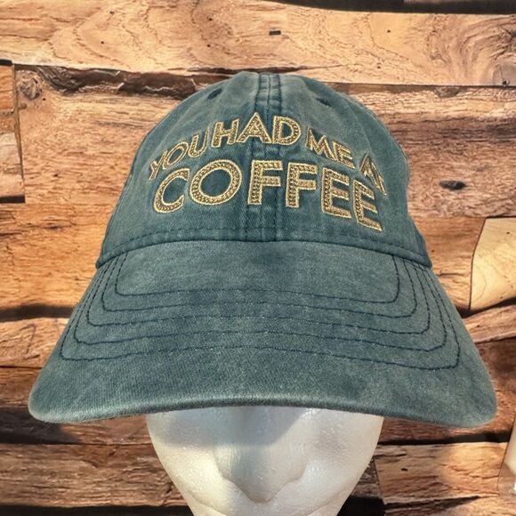 You Had Me At Coffee Hat Cap Adjustable Leather Strapback Teal Women’s Baseball - Picture 1 of 8